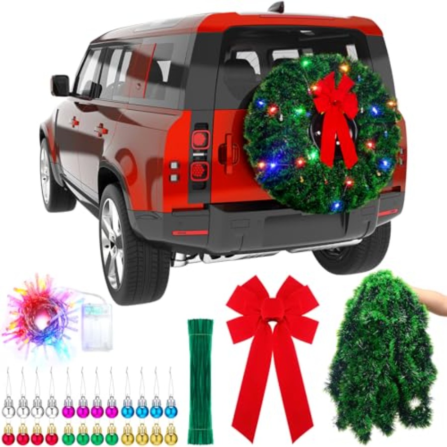 Tinsel Garland Decoration - LED Christmas Car Spare Tire Decoration