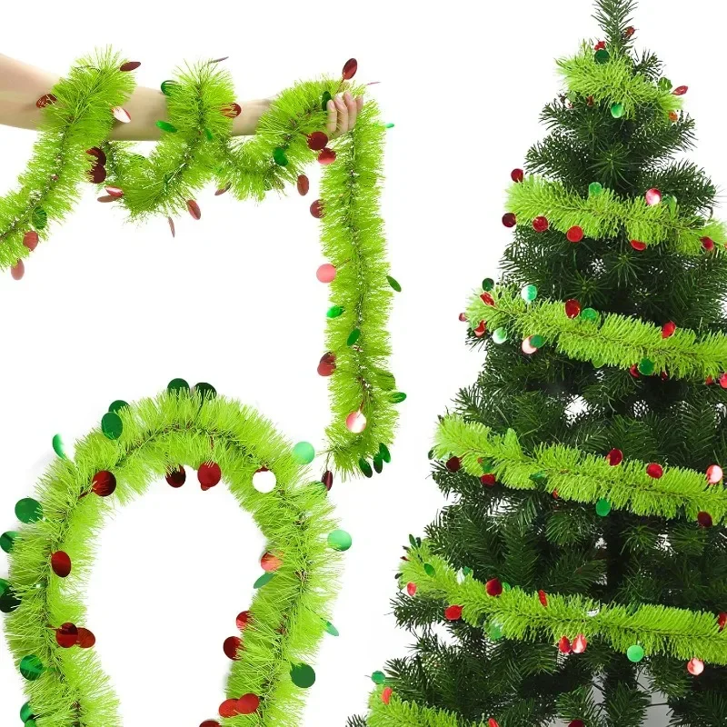 Tinsel Garland Decoration - 2M Length Christmas Tinsel Garland, Lime