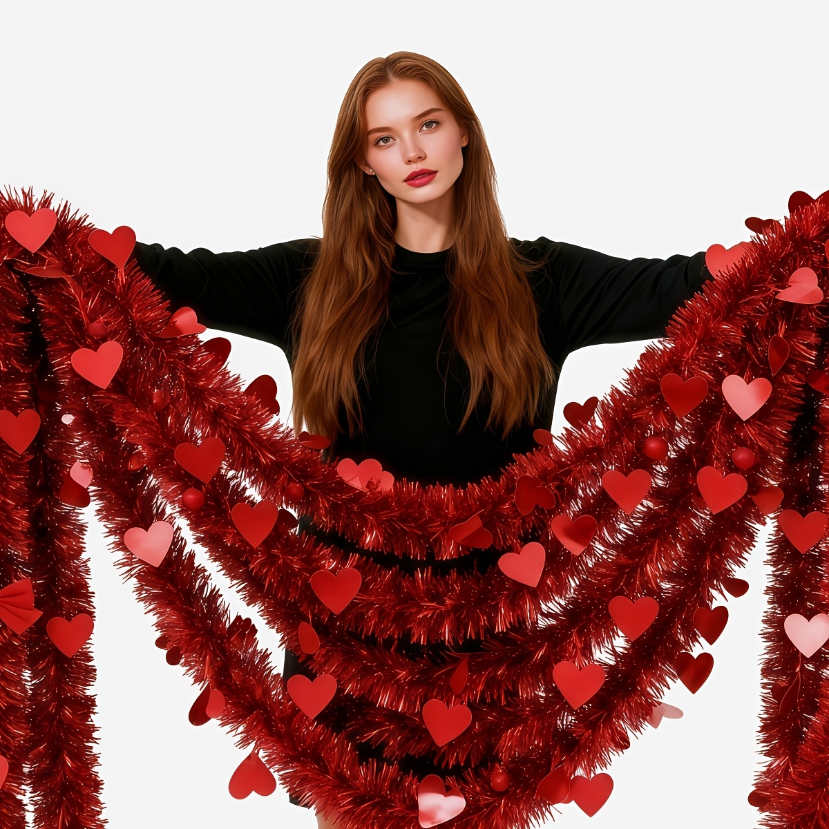 3pcs Red Heart Plastic Tinsel  - Tinsel Garland Decoration recensione e prezzo