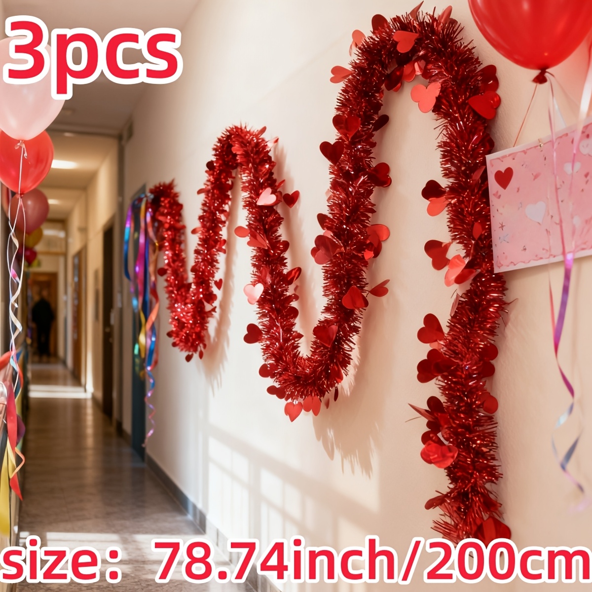 3pcs Red Heart Plastic Tinsel  - Tinsel Garland Decoration recensione e prezzo