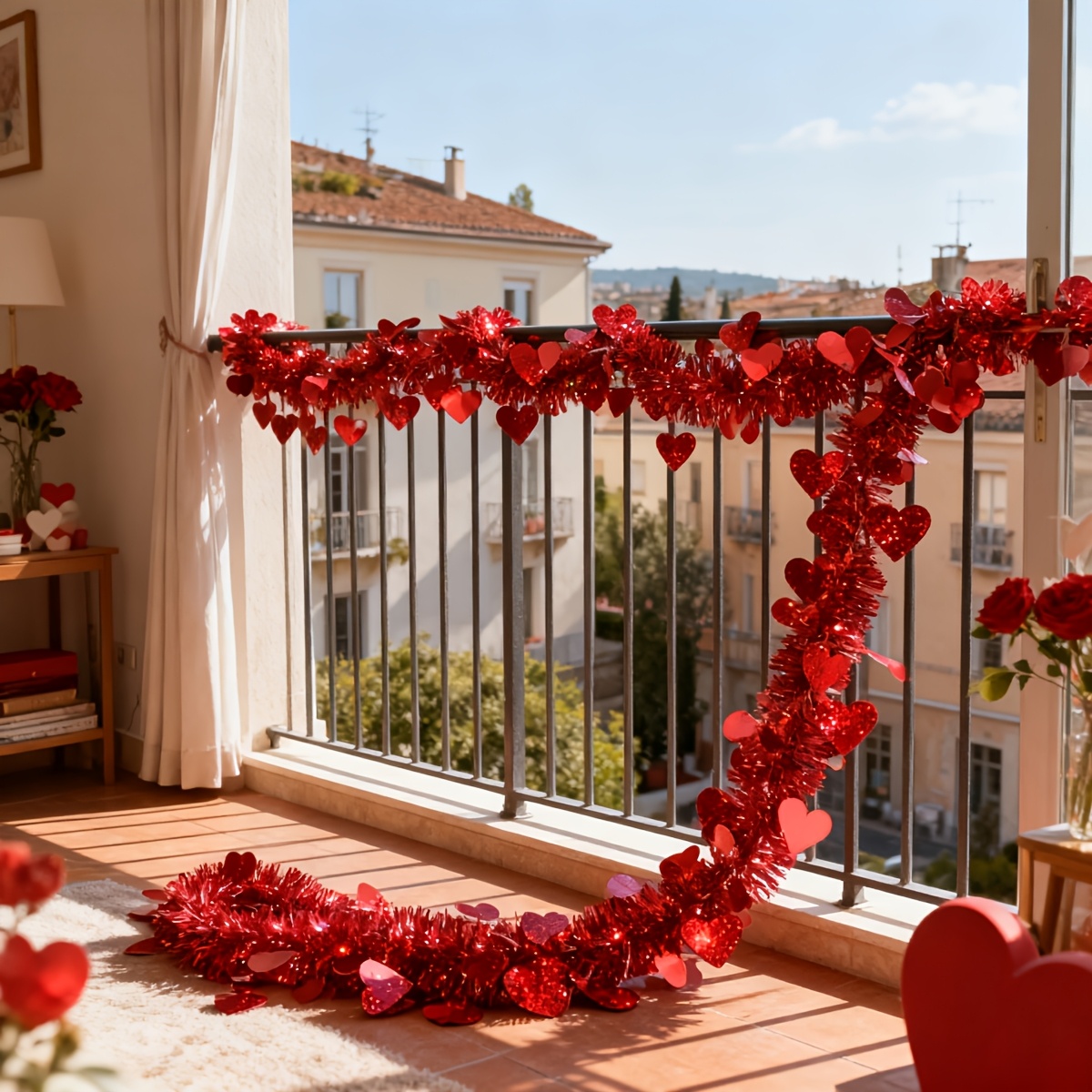 3pcs Red Heart Plastic Tinsel  - Tinsel Garland Decoration recensione e prezzo