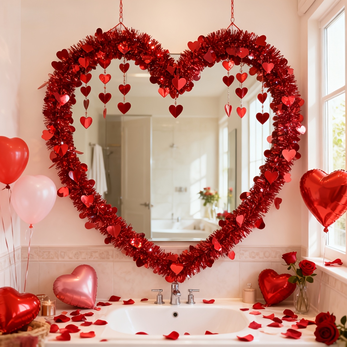 3pcs Red Heart Plastic Tinsel  - Tinsel Garland Decoration recensione e prezzo