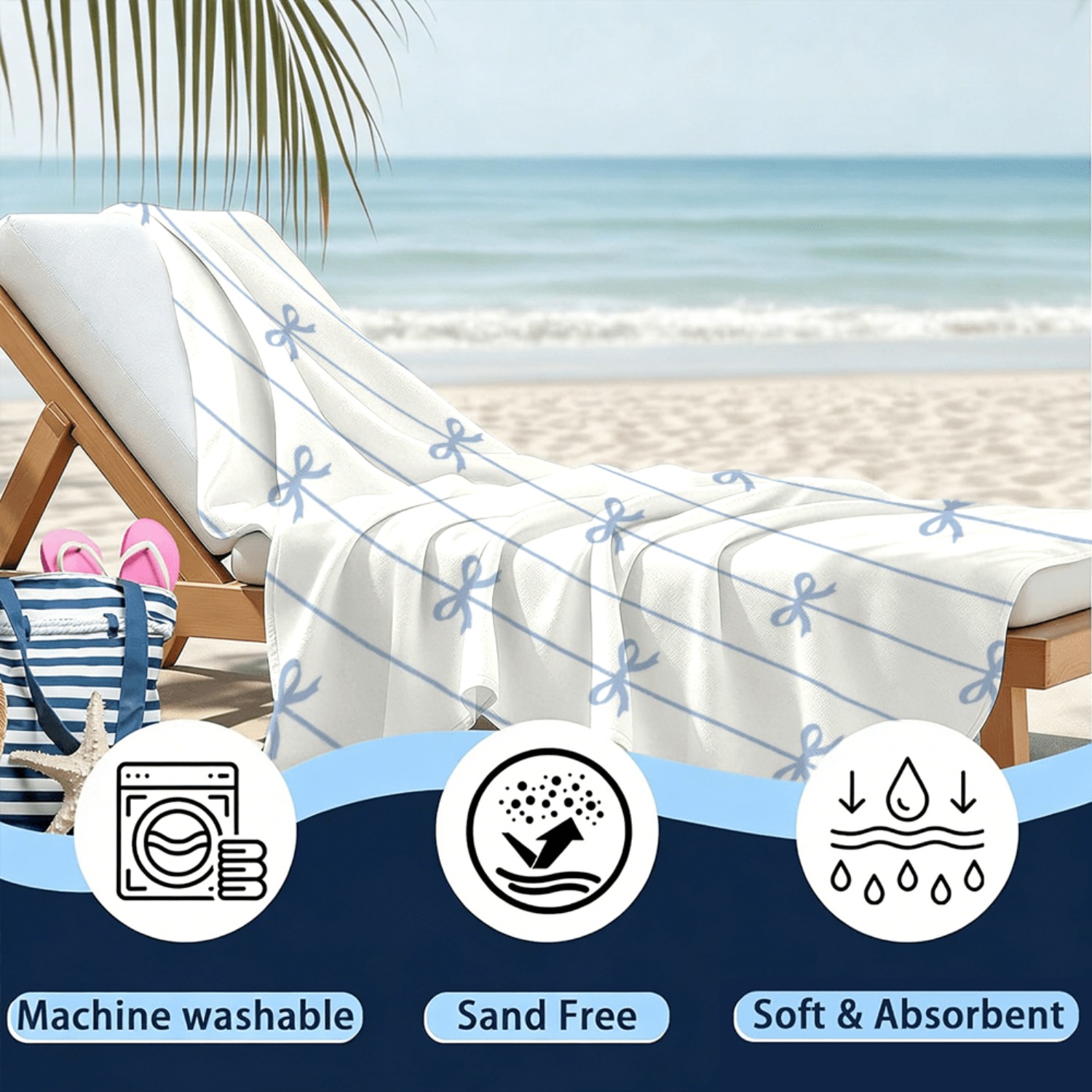 1pc Summer Beach Towel Blue Ri - Ribbon Bow Gift recensione e prezzo